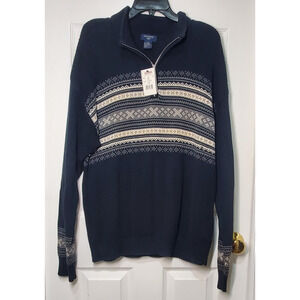 Dockers Men’s Nordic Pattern Cotton Jacquard Sweater Half-Zip Black Size L NWT